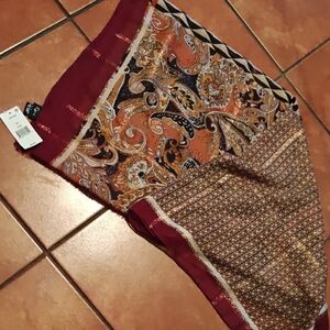 Cejon Paisley & Geometric Print Scarf in Maroon, Orange, Gold
